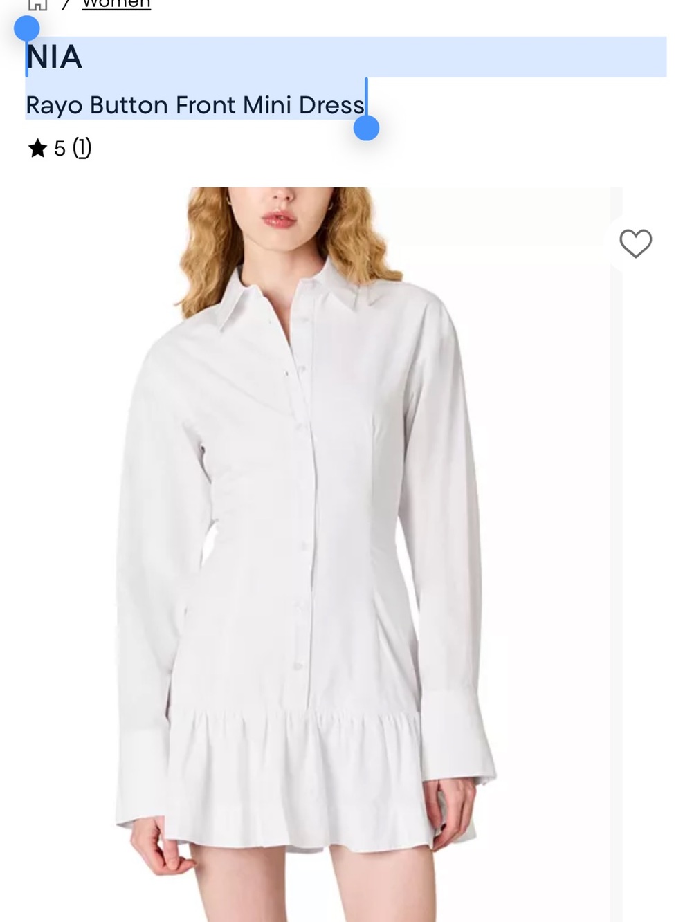 NIA White Rayo Button Front Mini Dress